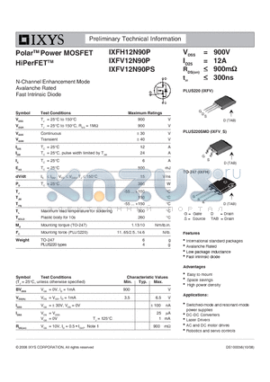 IXFH12N90P datasheet - Polar Power MOSFET HiPerFET