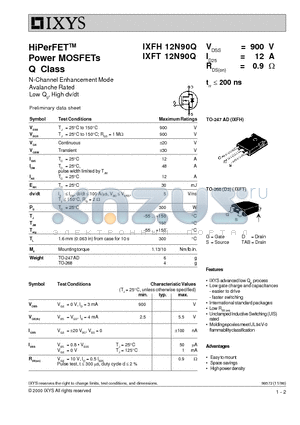 IXFH12N90Q datasheet - HiPerFET Power MOSFETs Q Class