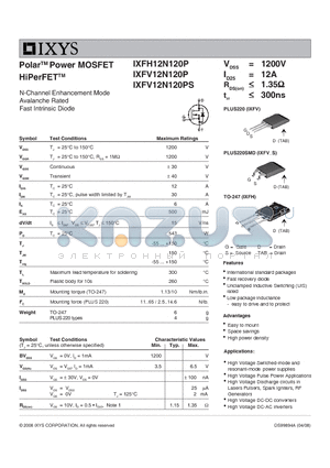 IXFH12N120P datasheet - Polar Power MOSFET HiPerFET