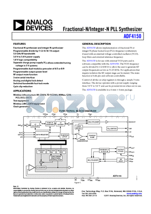 ADF4150 datasheet - Fractional-N/Integer-N PLL Synthesizer