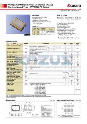 KV7050C-P3 datasheet - Voltage Controlled Crystal Oscillators (VCXO) Surface Mount Type