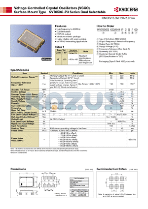 KV7050G-P3 datasheet - Voltage Controlled Crystal Oscillators (VCXO) Surface Mount Type