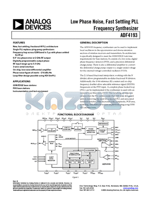 ADF4193BCPZ-RL7 datasheet - Low Phase Noise, Fast Settling PLL Frequency Synthesizer