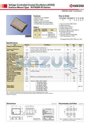 KV7050R-P3 datasheet - Voltage Controlled Crystal Oscillators (VCXO) Surface Mount Type