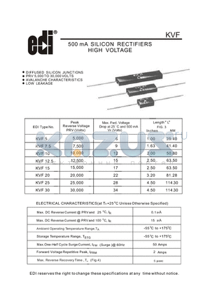 KVF datasheet - 500 mA SILICON RECTIFIERS HIGH VOLTAGE