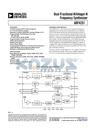 ADF4251 datasheet - Dual Fractional-N/Integer-N Frequency Synthesizer