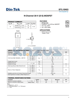 DTL15N03 datasheet - N-Channel 30-V (D-S) MOSFET