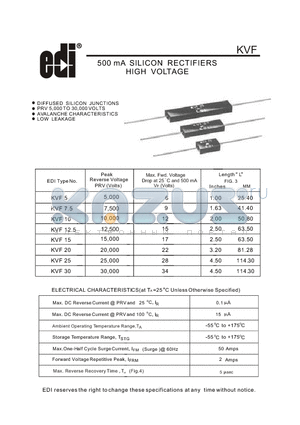 KVF15 datasheet - 500 mA SILICON RECTIFIERS HIGH VOLTAGE