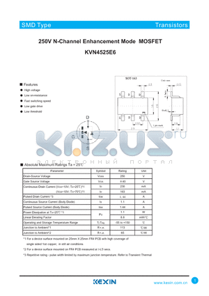 KVN4525E6 datasheet - 250V N-Channel Enhancement Mode MOSFET