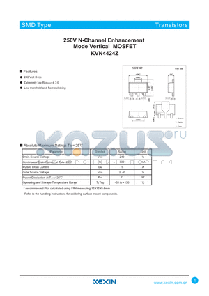 KVN4424Z datasheet - 250V N-Channel Enhancement Mode Vertical MOSFET