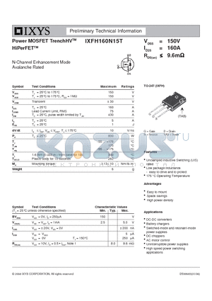 IXFH160N15T datasheet - Power MOSFET TrenchHV HiPerFET