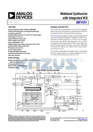 ADF4351BCPZ-RL7 datasheet - Wideband Synthesizer