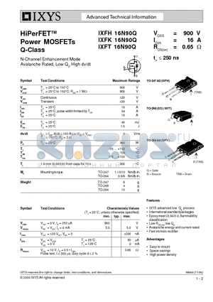 IXFH16N90Q datasheet - HiPerFET Power MOSFETs Q-Class