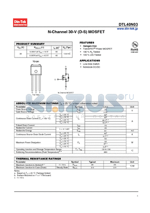 DTL40N03_13 datasheet - N-Channel 30-V (D-S) MOSFET Halogen-free