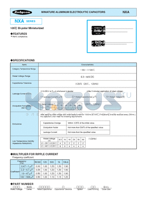 63NXA100M5X11 datasheet - MINIATURE ALUMINUM ELECTROLYTIC CAPACITORS