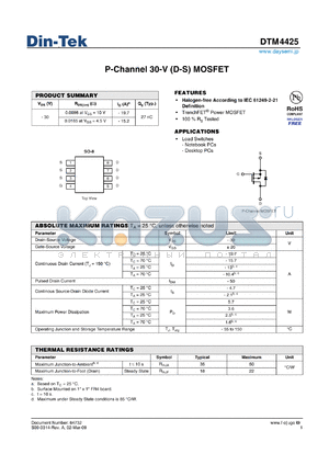 DTM4425 datasheet - P-Channel 30-V (D-S) MOSFET