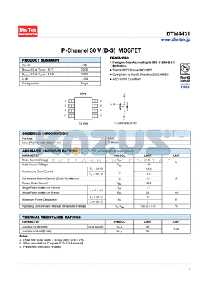 DTM4431 datasheet - P-Channel 30 V (D-S) MOSFET Halogen-free