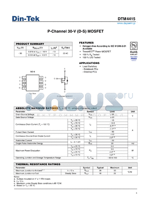 DTM4415 datasheet - P-Channel 30-V (D-S) MOSFET