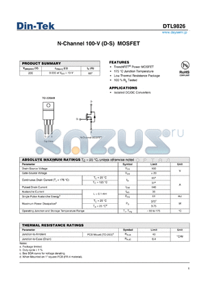 DTL9826 datasheet - N-Channel 100-V (D-S) MOSFET