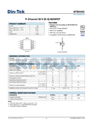 DTM4435 datasheet - P-Channel 30 V (D-S) MOSFET