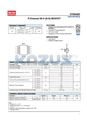 DTM4485 datasheet - P-Channel 30-V (D-S) MOSFET TrenchFET Power MOSFET