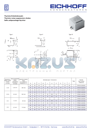 DTM010-525 datasheet - Thyristor-Entstrdrosseln Thyristor noise suppression chokes