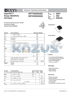 IXFH30N50Q3 datasheet - HiperFETTM Power MOSFETs Q3-Class