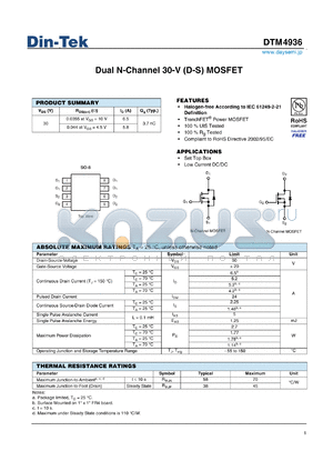 DTM4936 datasheet - Dual N-Channel 30-V (D-S) MOSFET