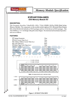 KVR16X72V84-50EG datasheet - Memory Module Specification (EDO Memory Module Kit)