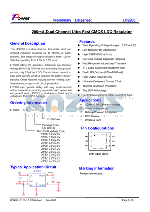 LP2203-18/28U6F datasheet - 200mA,Dual Channel Ultra-Fast CMOS LDO Regulator