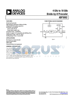 ADF5002BCPZ-RL7 datasheet - 4GHz to 18GHz Divide-by-8 Prescaler
