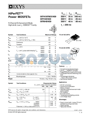 IXFH35N30 datasheet - HiPerFET Power MOSFETs