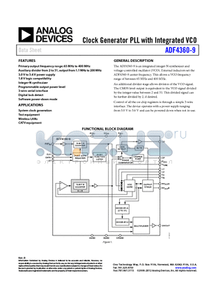 ADF4360-9BCPZRL7 datasheet - Clock Generator PLL with Integrated VCO