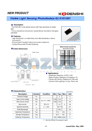 KVS1001 datasheet - Visible Light Sensing Photodiode(a-Si)