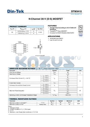 DTM9410 datasheet - N-Channel 30-V (D-S) MOSFET