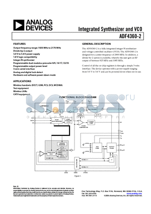 ADF4360-7BCP datasheet - Integrated Synthesizer and VCO