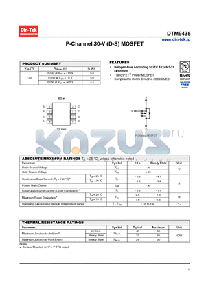 DTM9435_13 datasheet - P-Channel 30-V (D-S) MOSFET Halogen-free