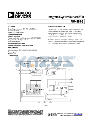 ADF4360-6BCP datasheet - Integrated Synthesizer and VCO