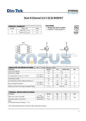 DTM9926 datasheet - Dual N-Channel 2.5-V (G-S) MOSFET
