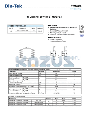 DTM4830 datasheet - N-Channel 80 V (D-S) MOSFET