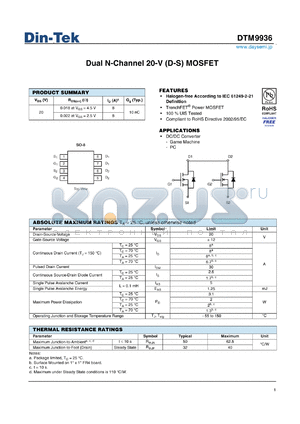 DTM9936 datasheet - Dual N-Channel 20-V (D-S) MOSFET