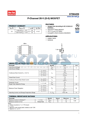 DTM4459 datasheet - P-Channel 30-V (D-S) MOSFET TrenchFET Power MOSFET