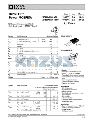 IXFH6N100 datasheet - HiPerFET Power MOSFETs