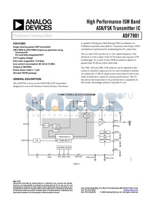 ADF7901BRU datasheet - High Performance ISM Band ASK/FSK Transmitter IC