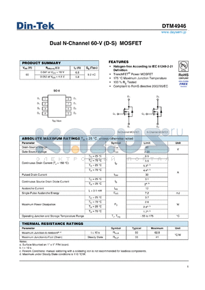 DTM4946 datasheet - Dual N-Channel 60-V (D-S) MOSFET
