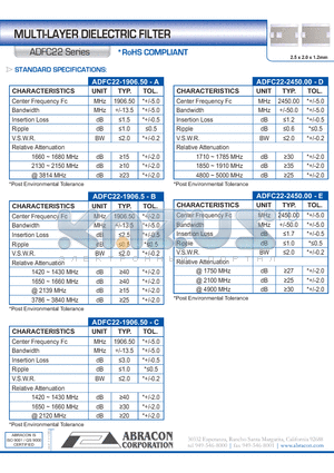 ADFC22 datasheet - MULTI-LAYER DIELECTRIC FILTER