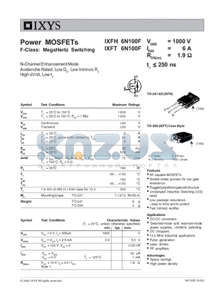 IXFH6N100F datasheet - Power MOSFETs