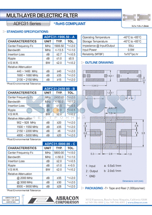 ADFC31 datasheet - MULTI-LAYER DIELECTRIC FILTER
