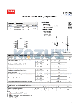 DTM4925 datasheet - Dual P-Channel 30-V (D-S) MOSFET Halogen-free