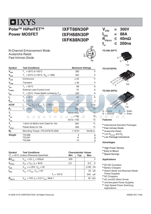 IXFH88N30P datasheet - Polar HiPerFET Power MOSFET